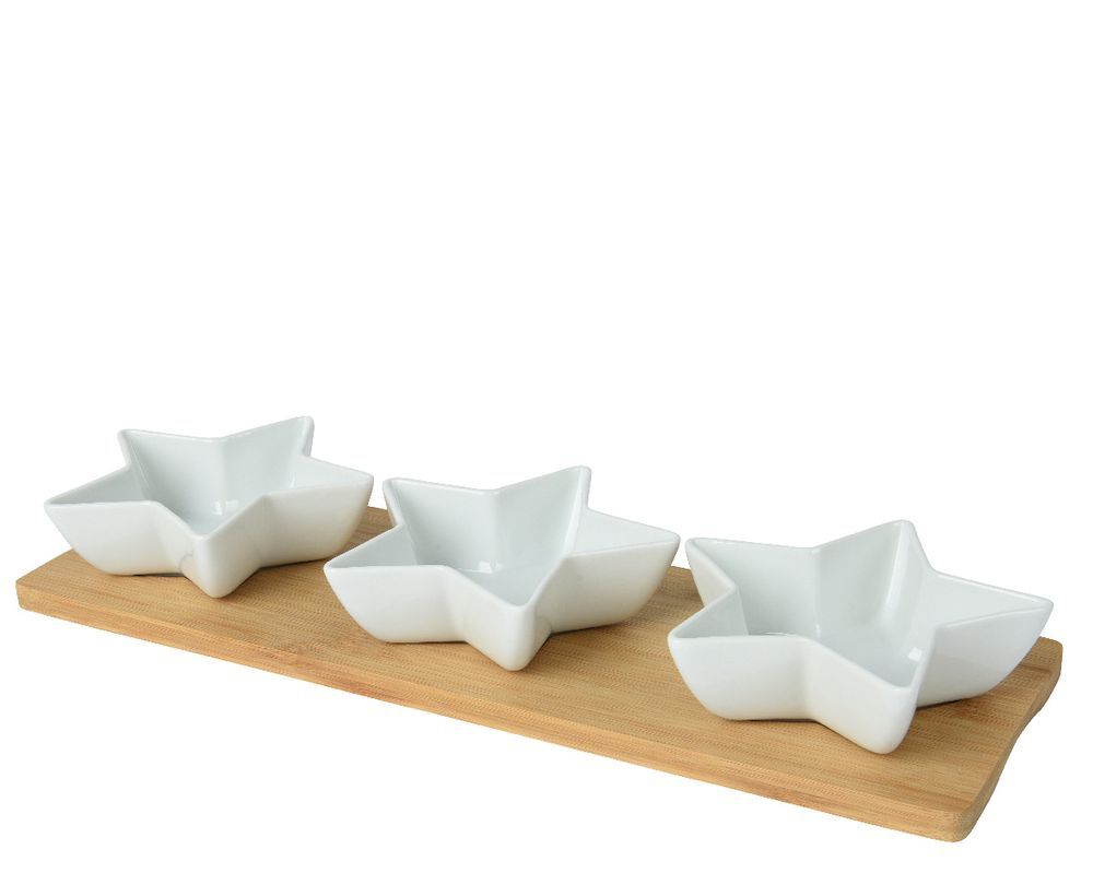 Kaemingk - Porcelain Tapas Set - Bamboo Star - White - 4 Pcs