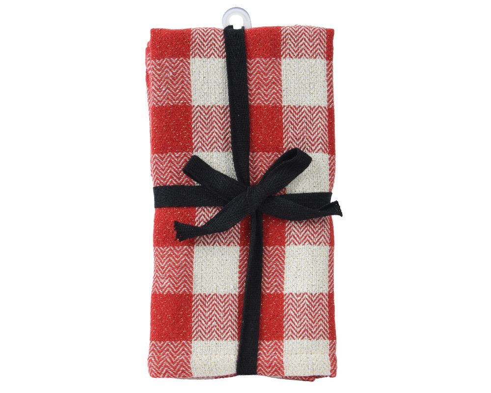 Kaemingk - Checkered Cotton Square Napkin - White/Red