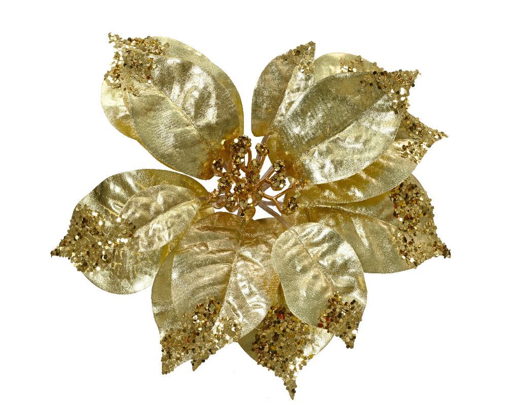 Kaemingk - Poinsettia Clip - Gold - 1 Pc