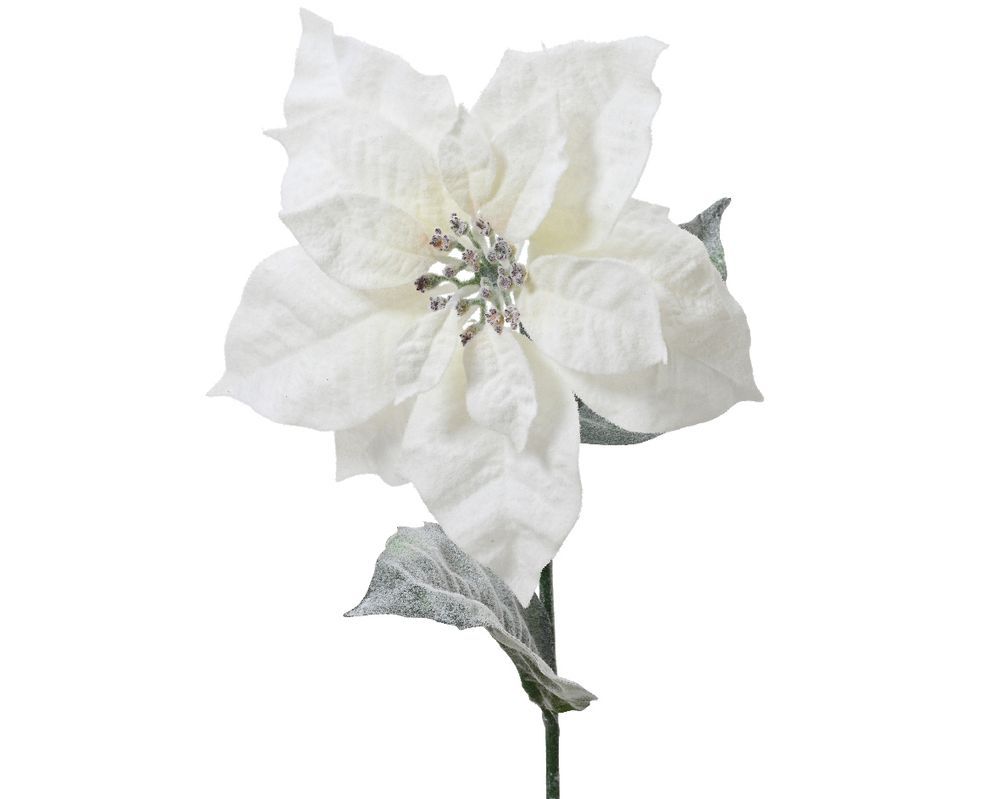 Kaemingk - Poinsettia on Stem - Flocked - White - 1 Pc