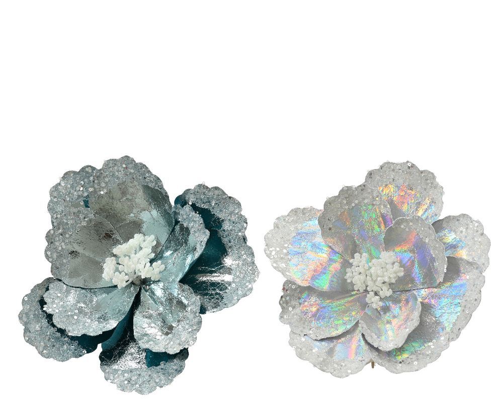 Kaemingk - Flower on Clip - Polyester Plastic - Glitter Center with Sparkle - 1 Pc - Color May Vary