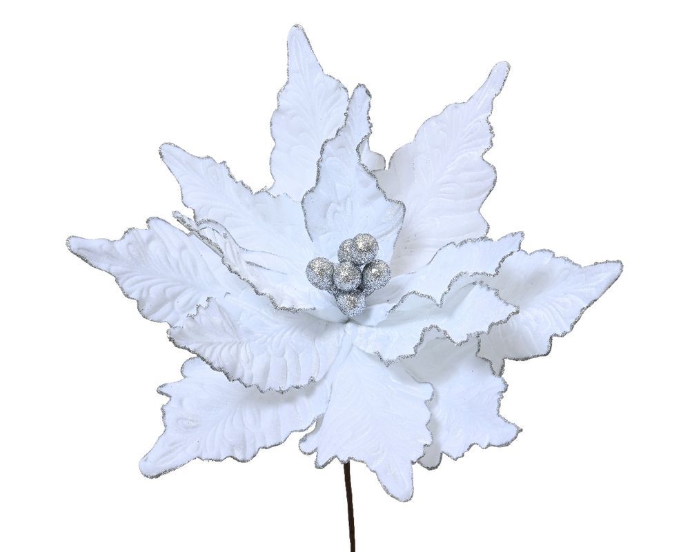 Kaemingk - Poinsettia Stem - Polyester Velvet - White - 1 Pc