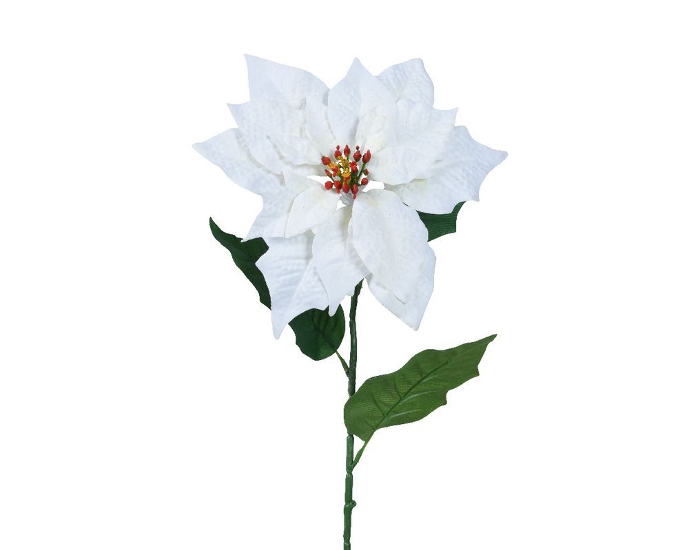 Kaemingk - On Stem Polyester Leaves Poinsettia - Off White - 1 Pc