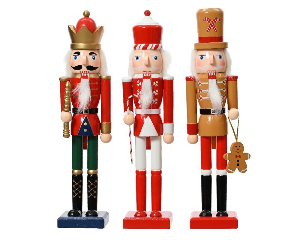 Kaemingk - Pinewood Nutcracker With Candy Stick And Gingerbread Sceptres - 30cm - Style May Vary - 1 Pc