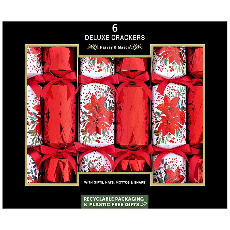 Rsw - Poinsettia Deluxe Party Cracker Set - 13.5-Inch - 6 Pcs