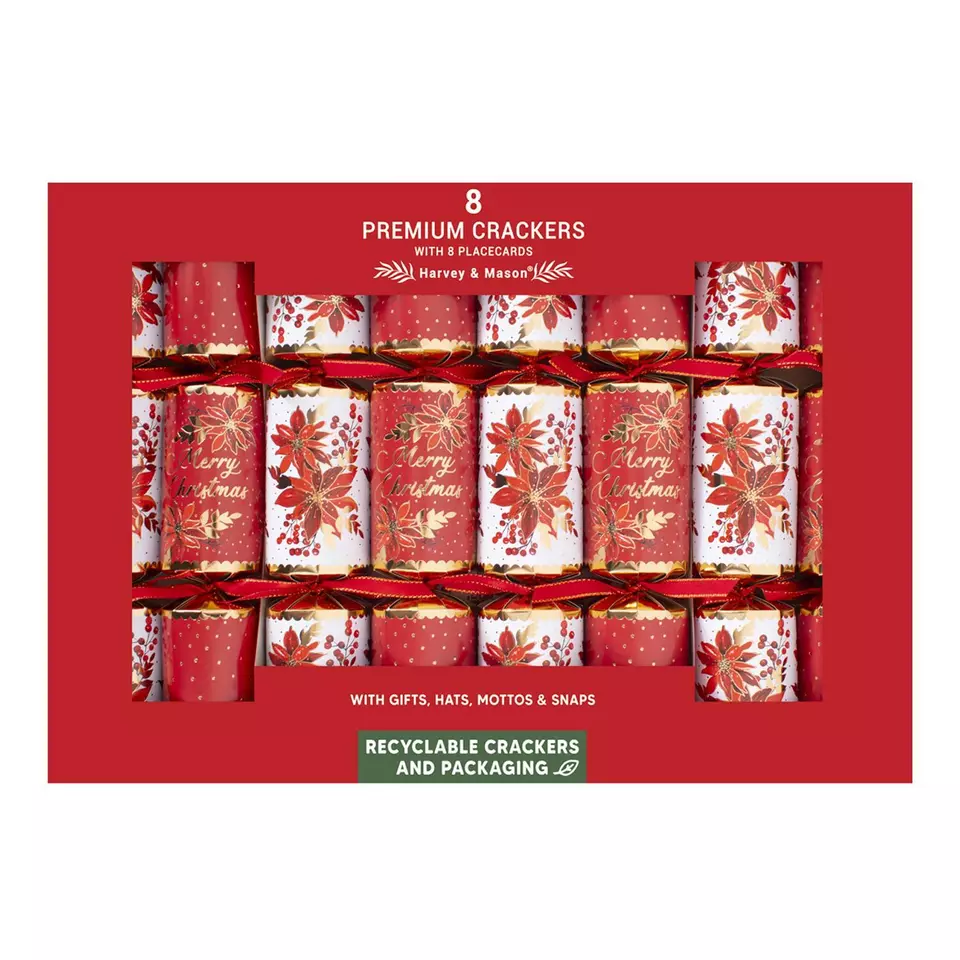 Rsw - Poinsettia Premium Party Cracker Set - 12.5-Inch - 8 Pcs