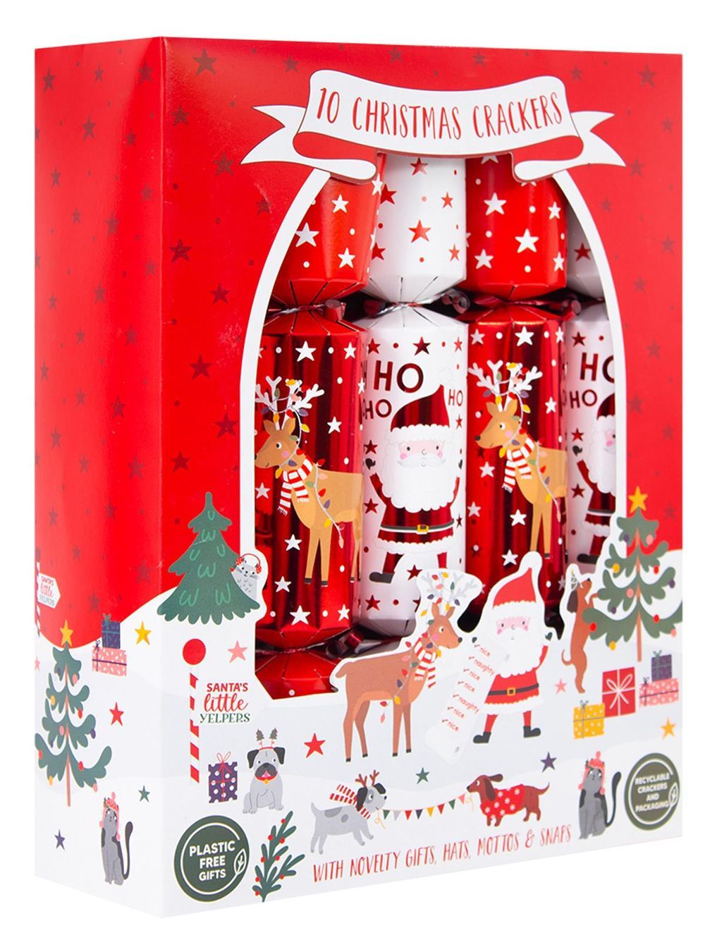 Rsw - Santa And Yelpers Christmas Cracker Set - 12-Inch - 10 Pcs