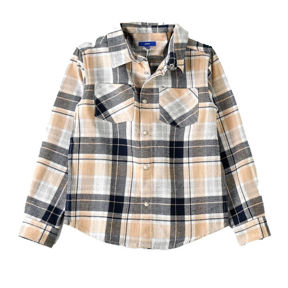 Jam - Boy's Plaid Flannel Shirt - Beige/Black