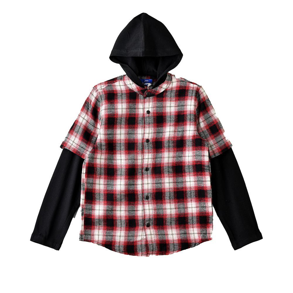 Jam - Boy's Hooded Red Plaid Flannel Shirt