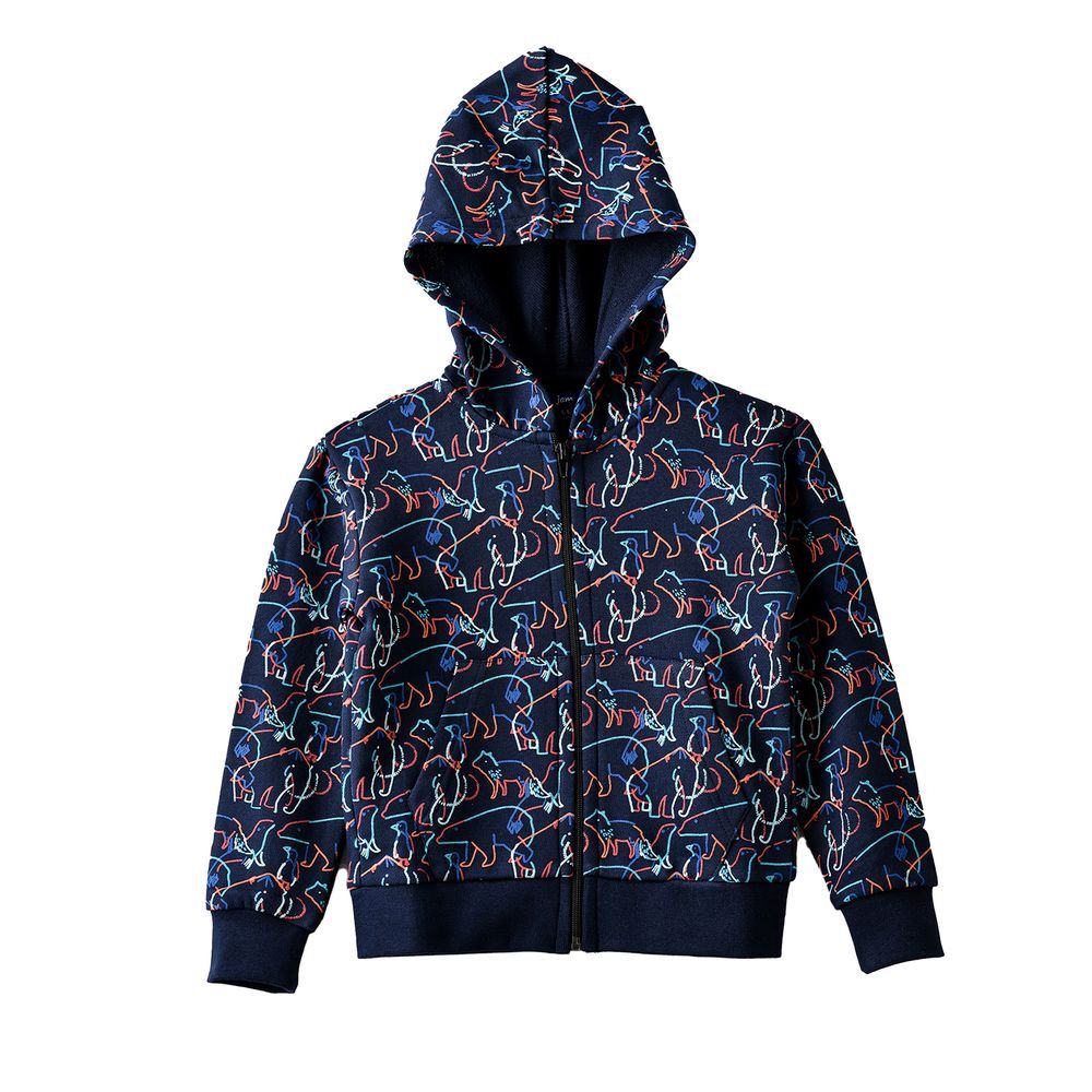 Jam - Boys' Animal Printed Hoodie - Navy Blue