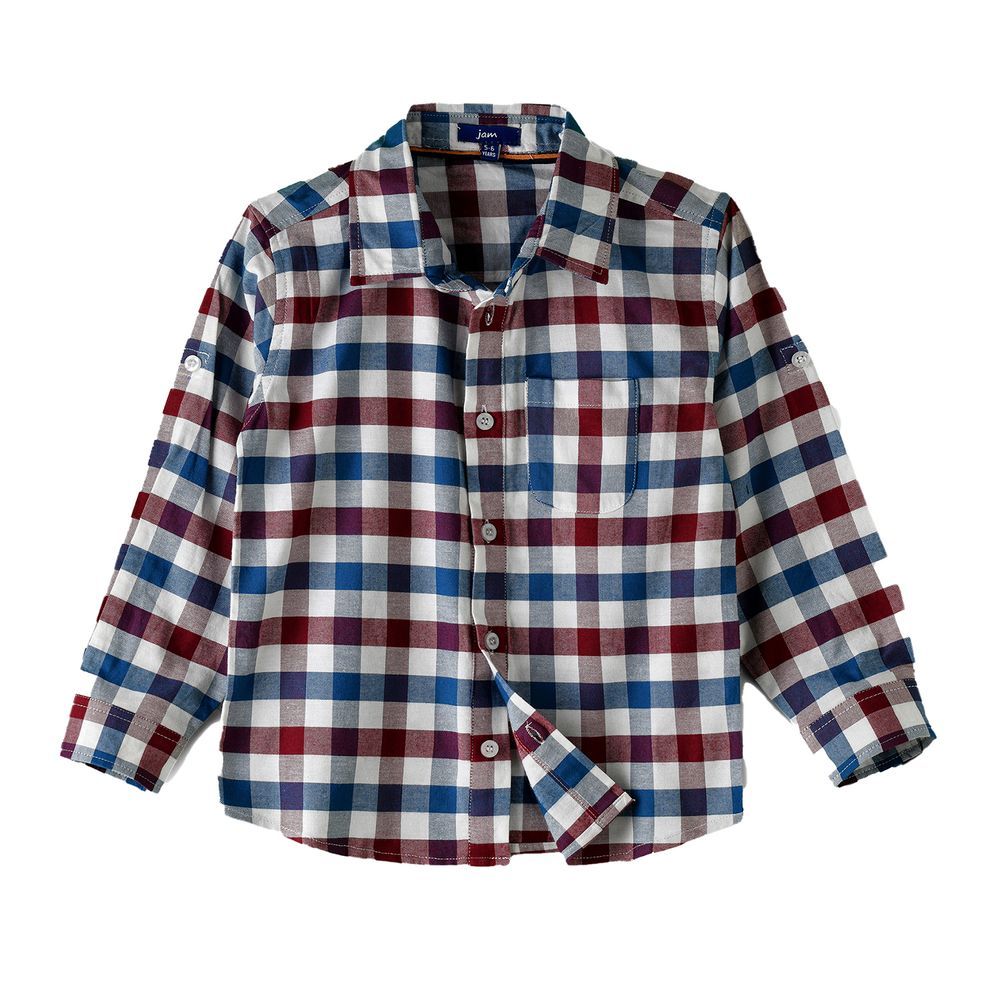 Jam - Boys' Burgundy, Blue, And White Checkered Shirt