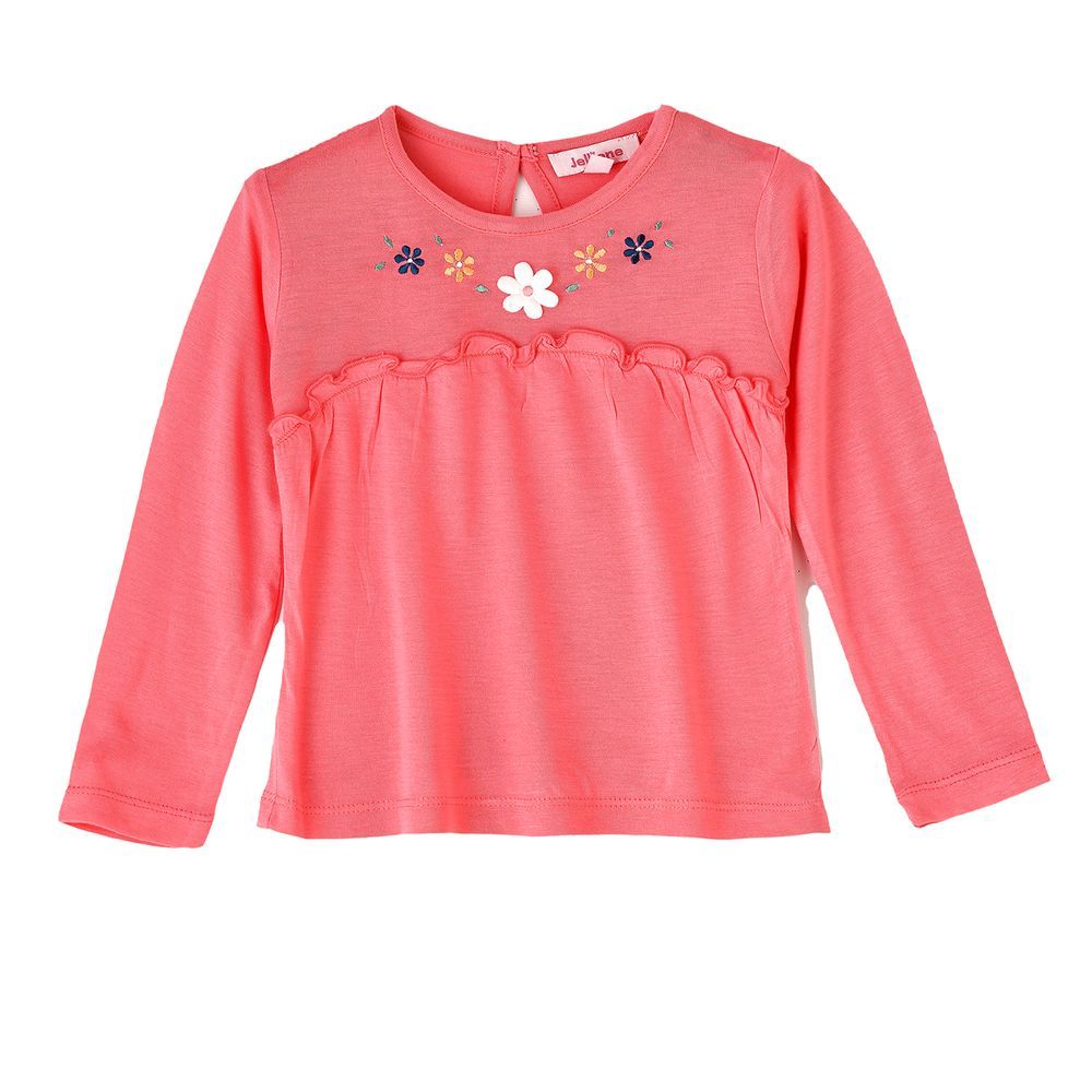 Jelliene - Girls' Embroidered Long Sleeve Top - Pink