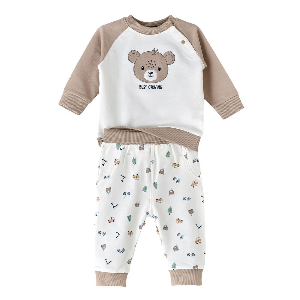 Elegant Kids - Baby Boy 'Busy Growing' Bear Sweatshirt And Jogger Set