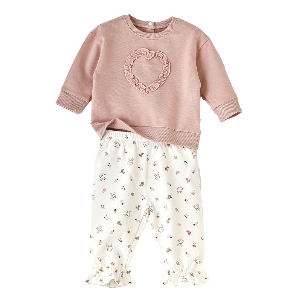 Elegant Kids - 2pc-Set - Girls' Sweatshirt And Pants - Pink/White