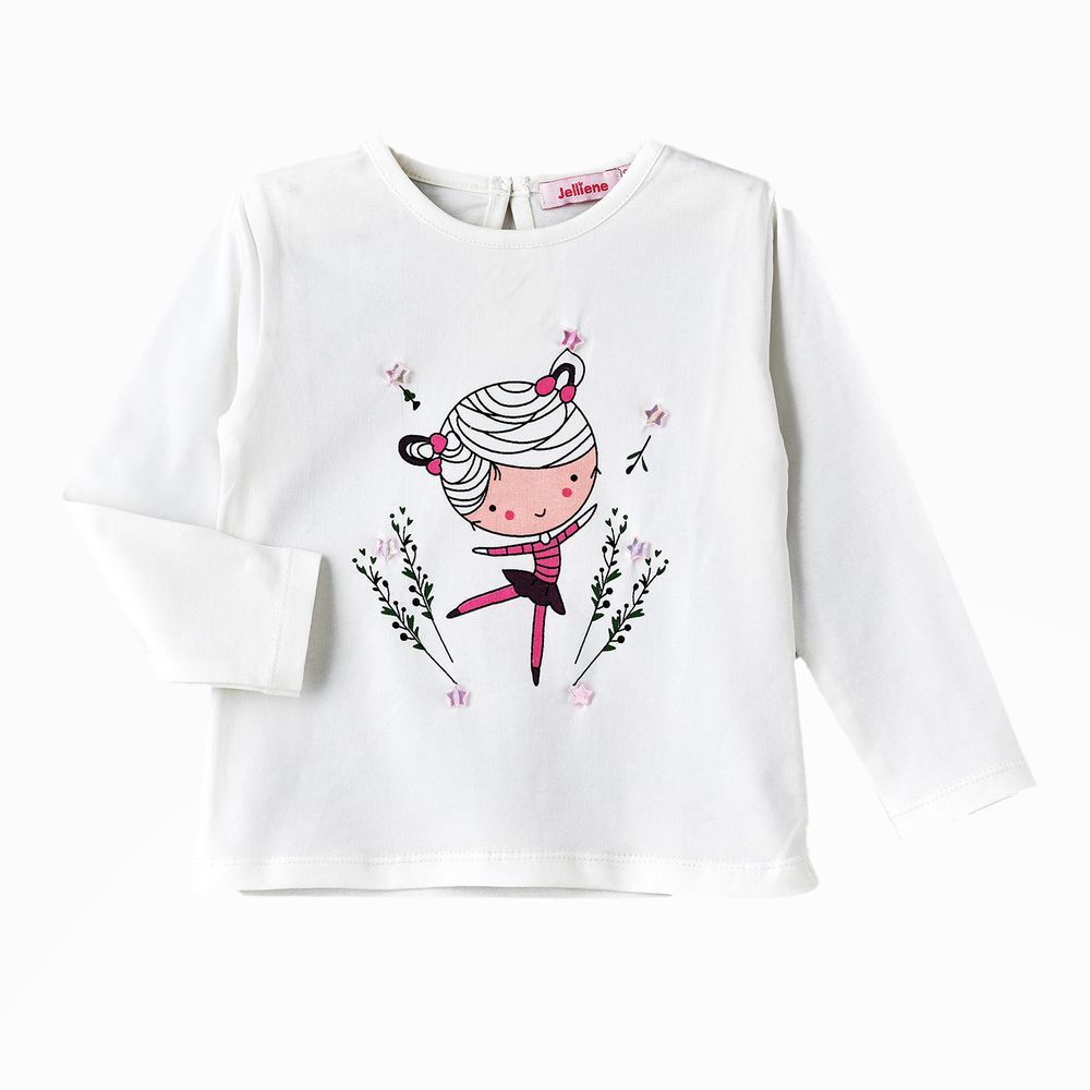 Jelliene - Girl's Cozy Knit Long Sleeve T-Shirt - White