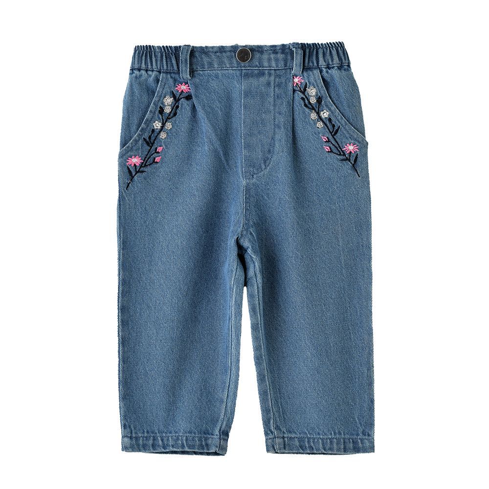 Jelliene - Girls Denim Pants With Floral Embroidery