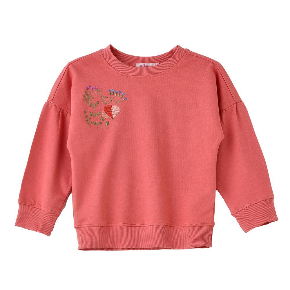 Jelliene - Girls’ Floral Embroidered Sweatshirt - Coral