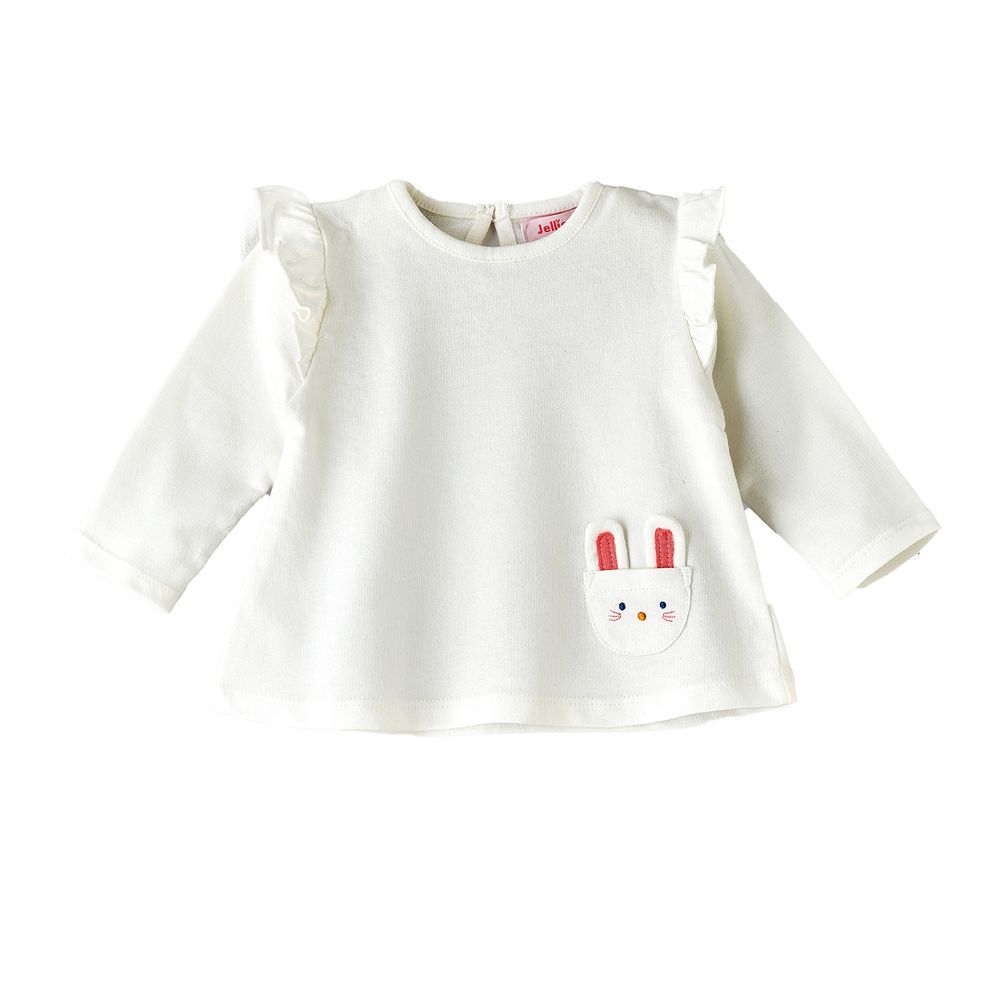 Jelliene - Baby White Top With Bunny Pocket And Ruffles