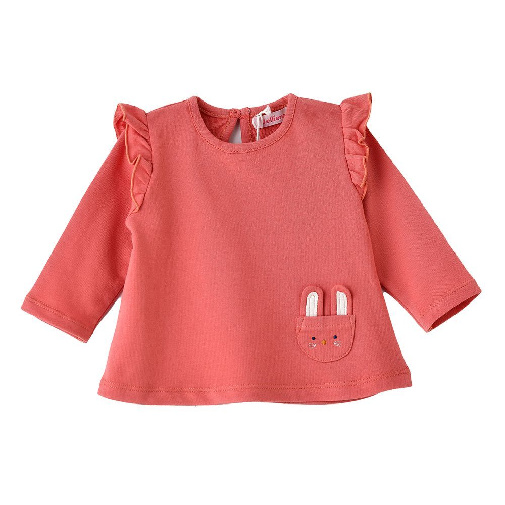 Jelliene - Baby Coral Top With Bunny Pocket And Ruffles