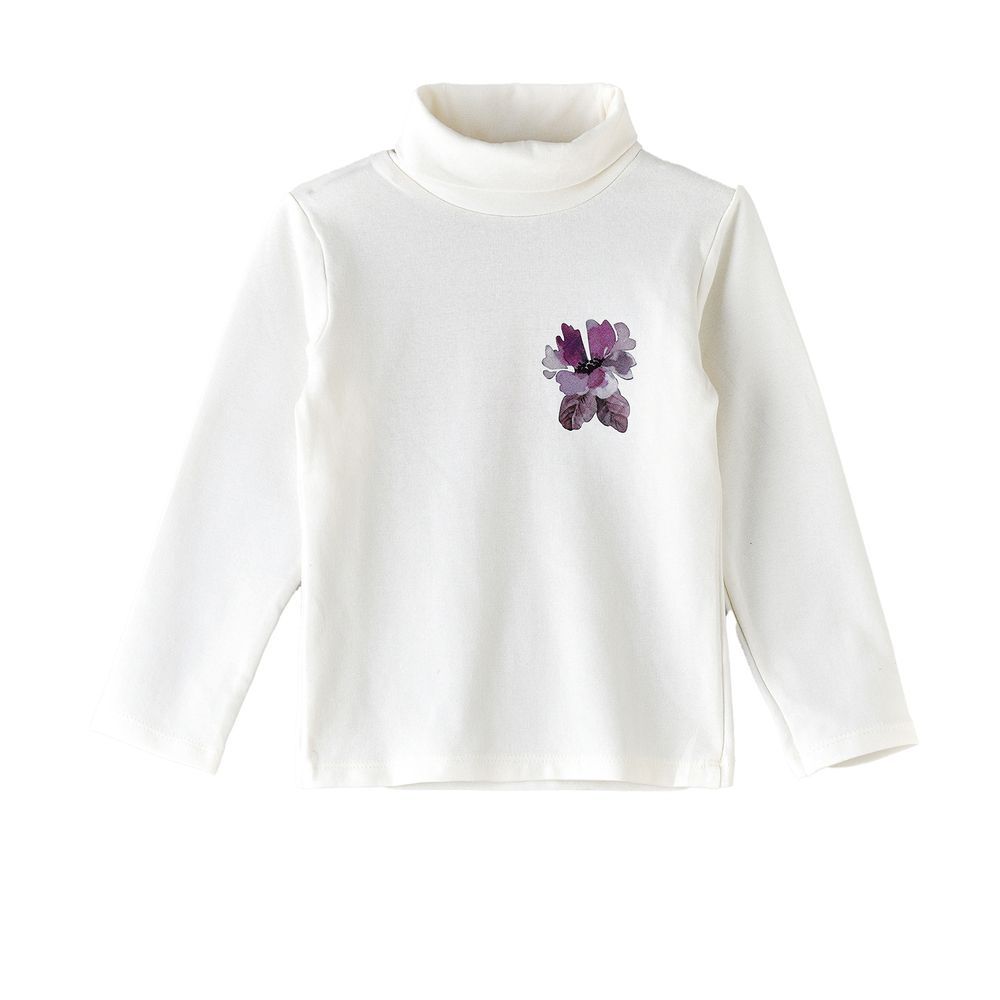 Jelliene - Girls' Floral Print Turtleneck Sweatshirt - White