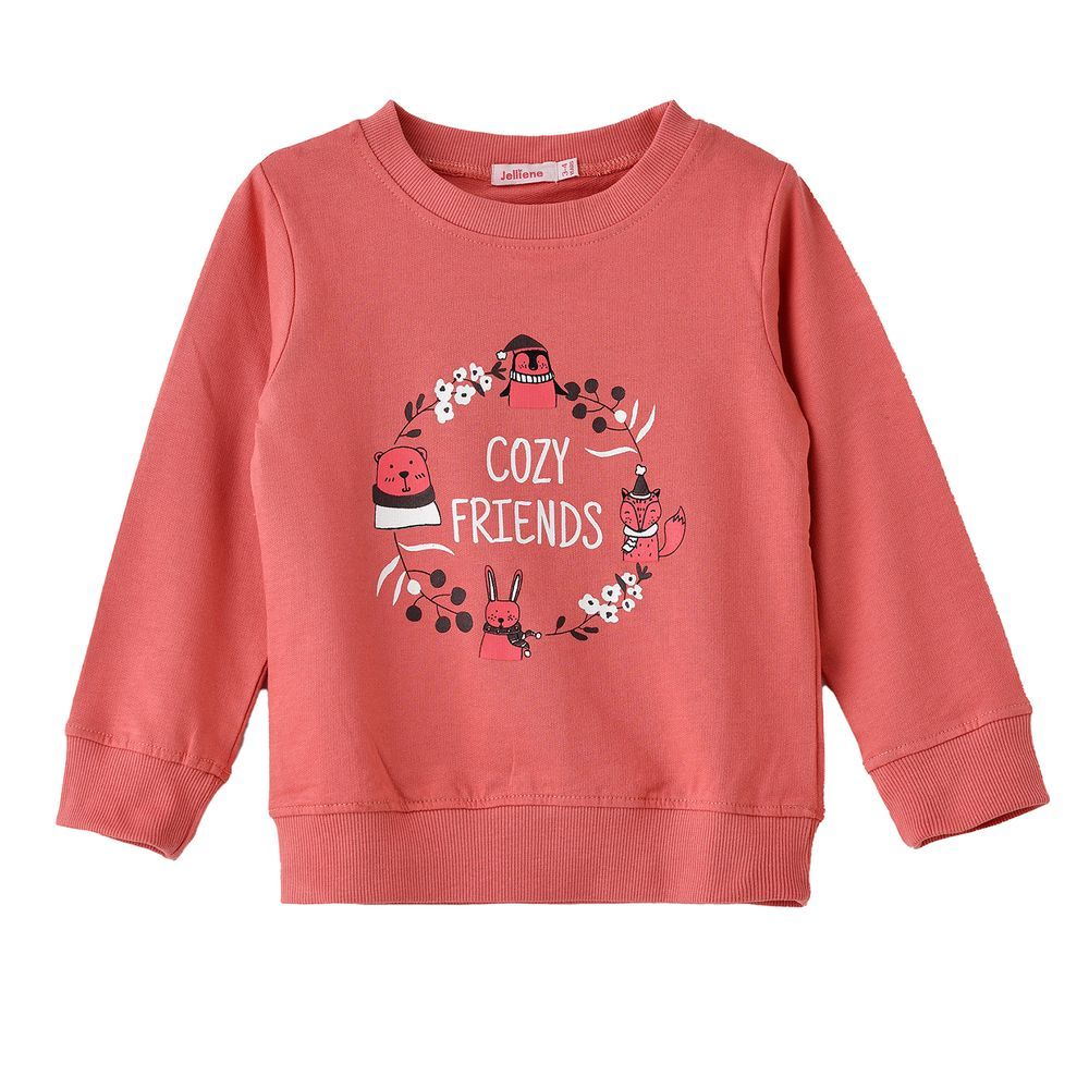 Jelliene - Girls' Cozy Friends Printed Sweatshirt - Coral