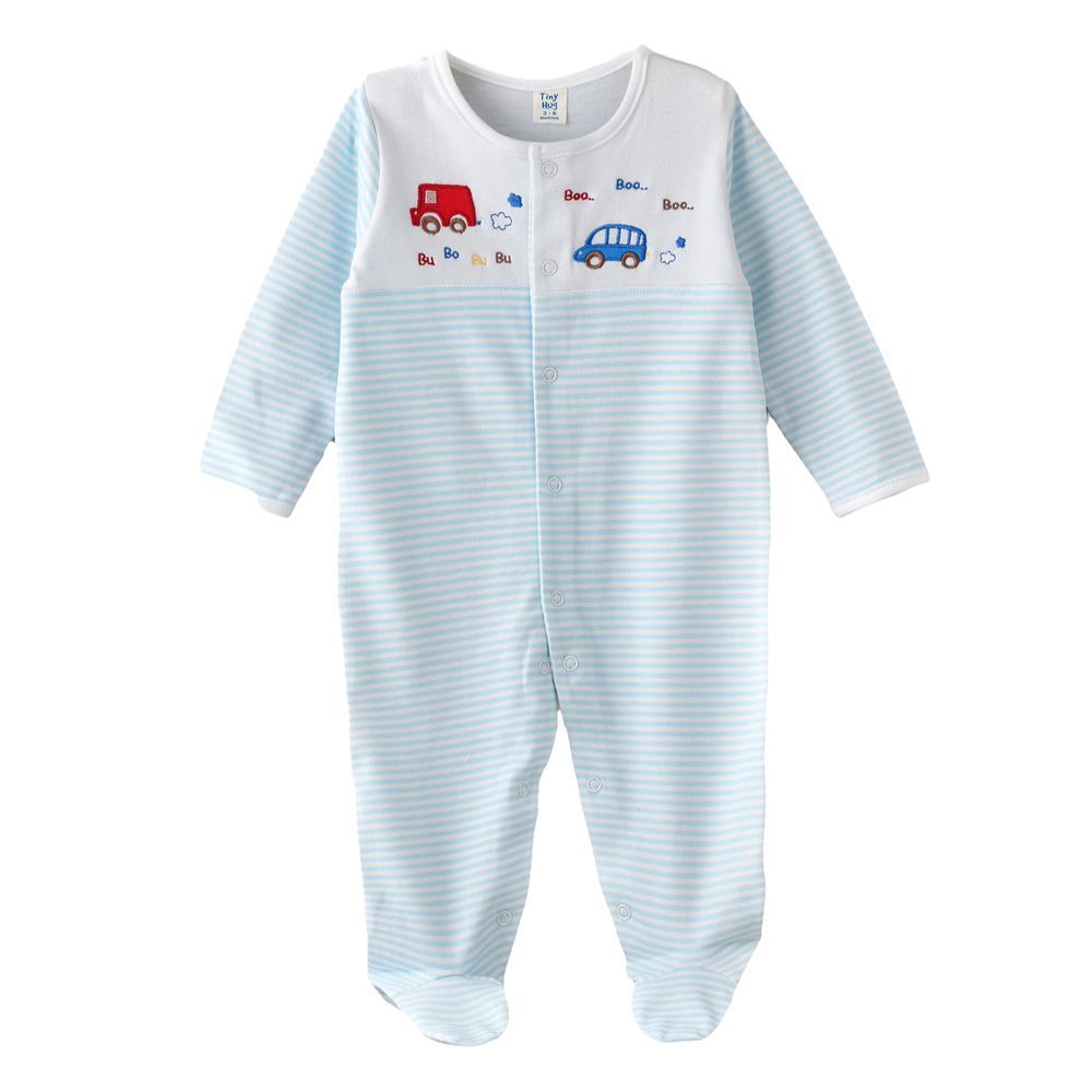 Tiny Hug - Baby Boys' Striped Footed Sleepsuit - Blue