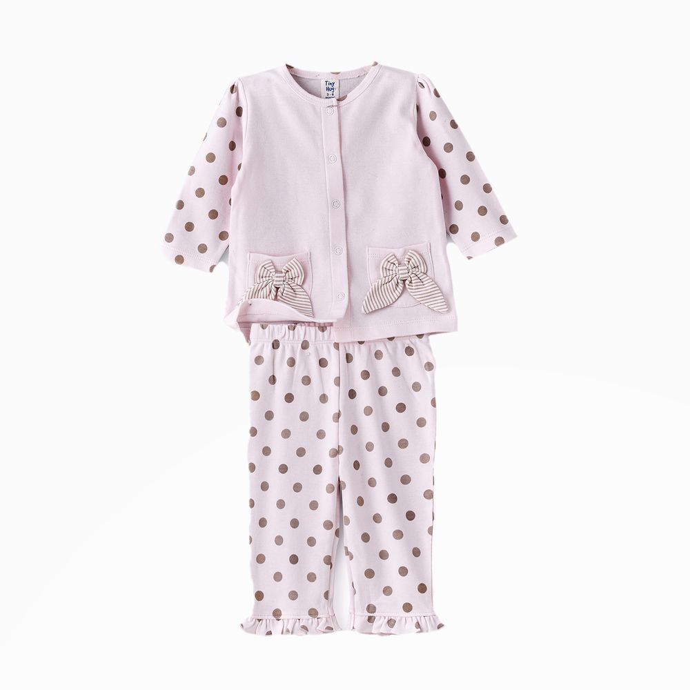 Tiny Hug - Baby Girls' 2-Piece Cotton Knit Set - Pink/Brown