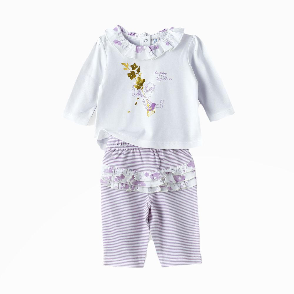 Tiny Hug - Baby Girls' 2-Piece Cotton Knit Set - White/Purple