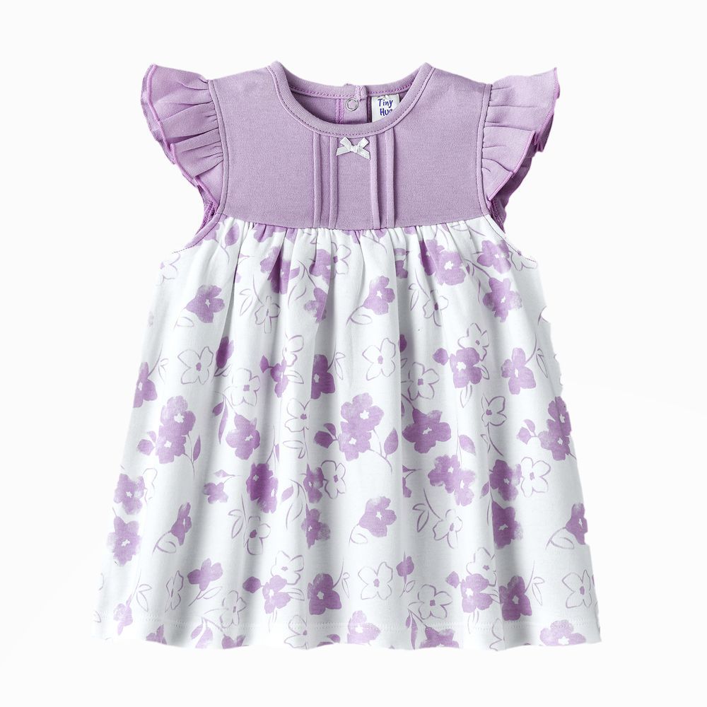 Tiny Hug - Soft Knit Cotton Baby Girl Dress - Purple