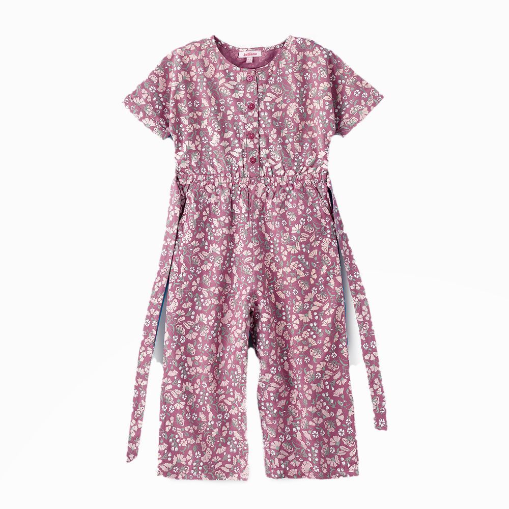 Jelliene - Blooming Fun: Girls' Viscose Jumpsuit - Floral Print