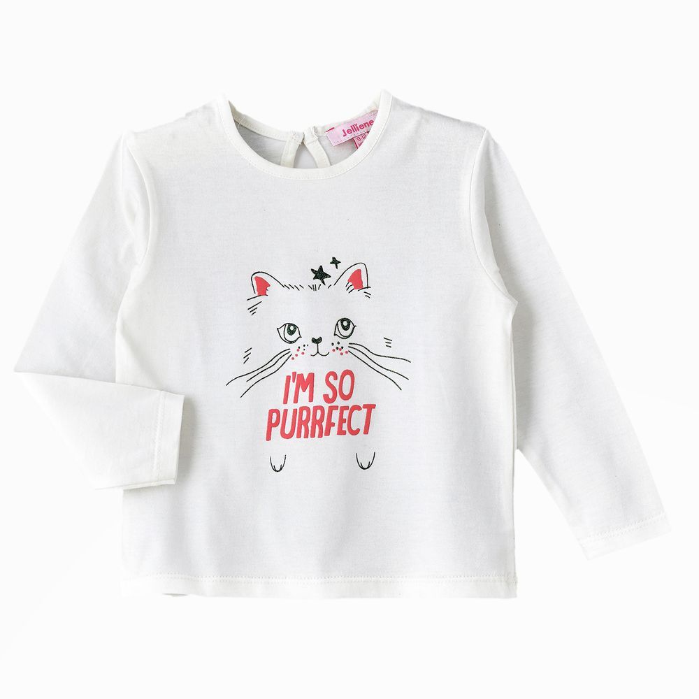 Jelliene - Cozy Knit Long Sleeve T-Shirt For Girls - White