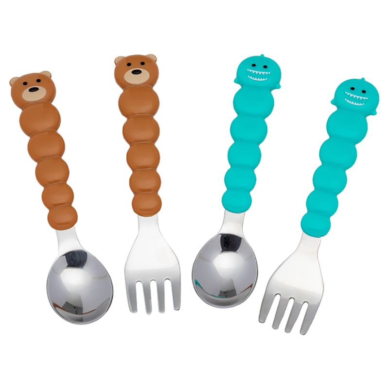 Melii - Spoons & Forks Set - 4pcs - Brown Bear & Turquoise Shark