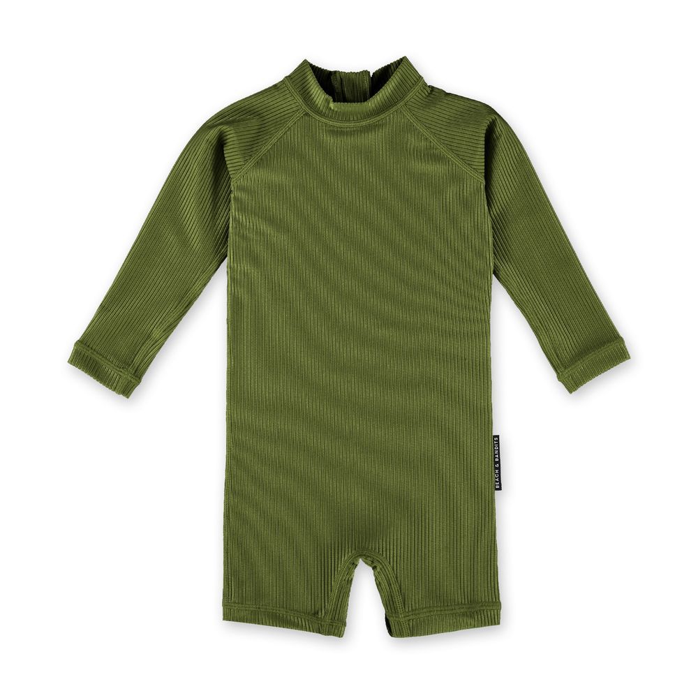 Beach & Bandits - Ribbed Baby Swimsuit - Pesto