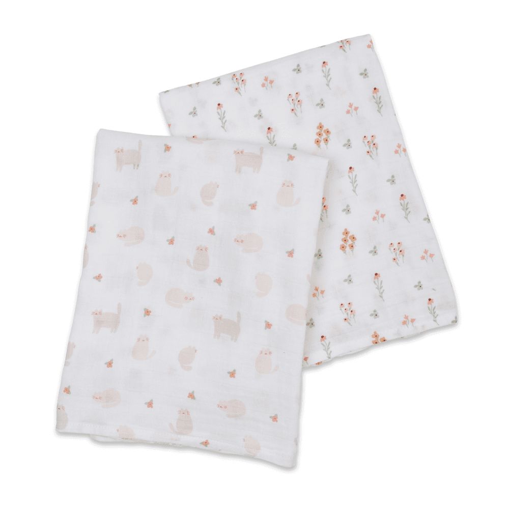 Lulujo - Cotton Swaddles - Kitty Flowerfield - 2 Pcs