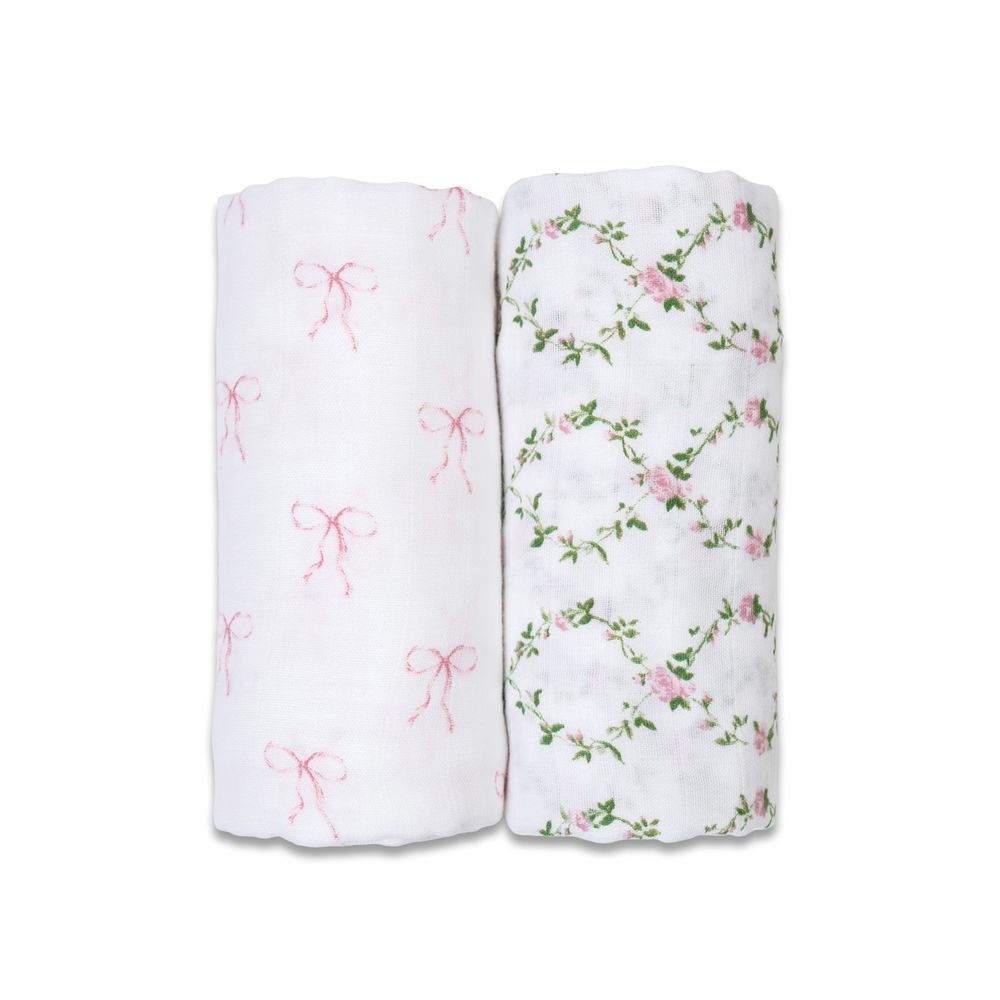 lulujo - Bows & Rose Trellis Cotton Swaddles - 2 Pcs