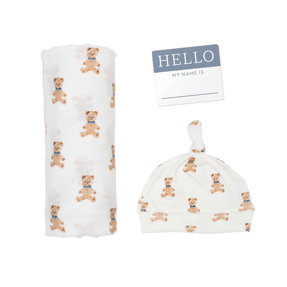 lulujo - Hello World bamboo Hat & Swaddle Blanket Set  - Vintage