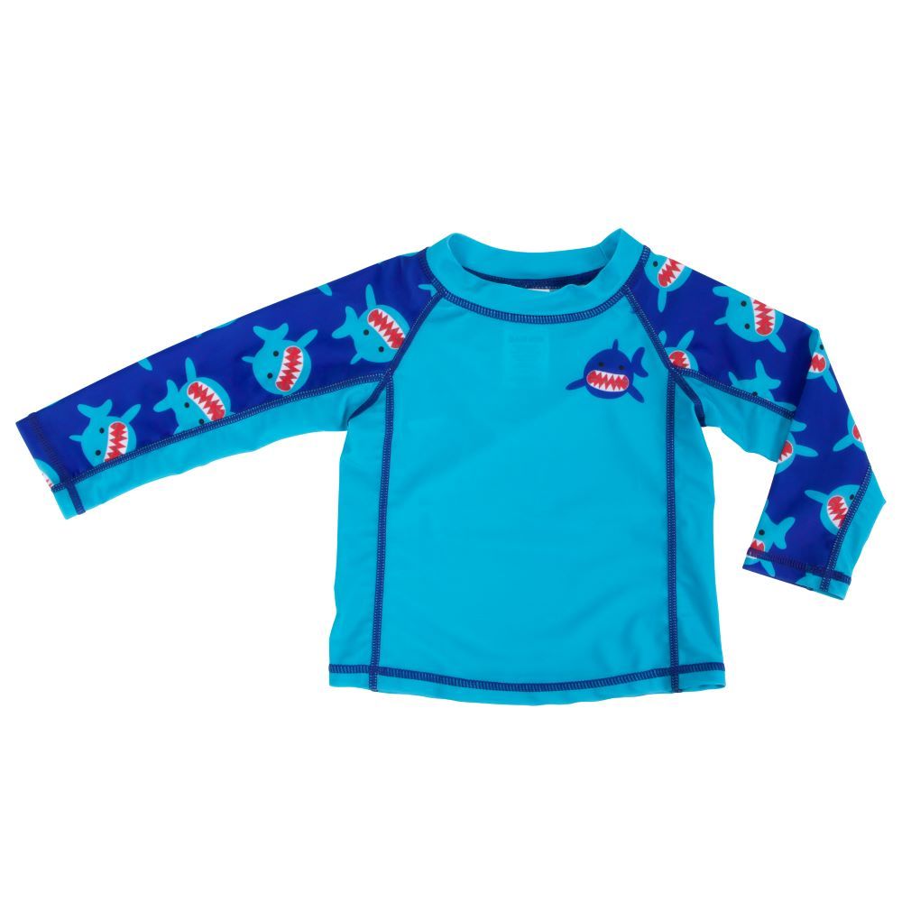 Zoocchini - Baby Rash Guard Long Sleeved Swim Top - Sherman The Shark - Blue