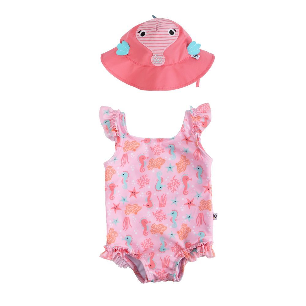 Zoocchini - Baby Swimsuit And Hat - Seahorse