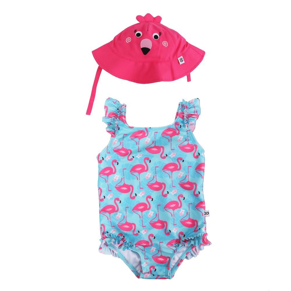 Zoocchini - Baby Swimsuit And Hat - Flamingo