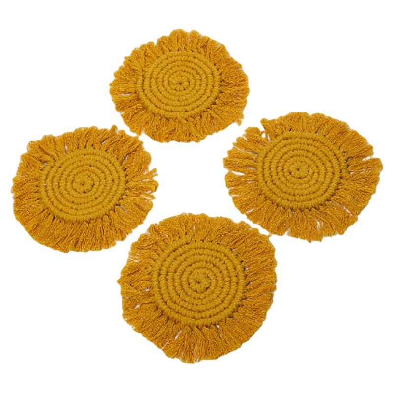 Prickly Pear - Boho Macrame Coasters - Mustard - Pack of 4