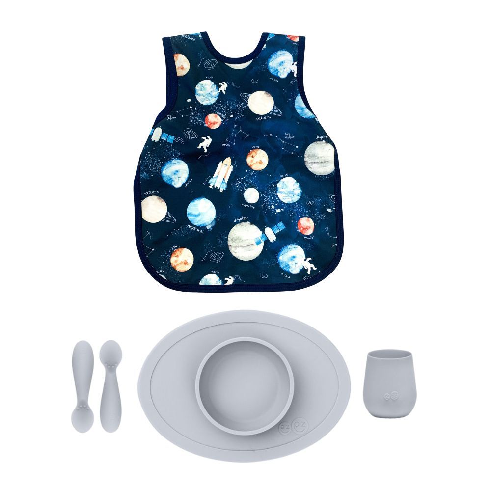 Ezpz - First Food And Bapronbaby Outer Space Bib Set - Pewter - 5 Pcs