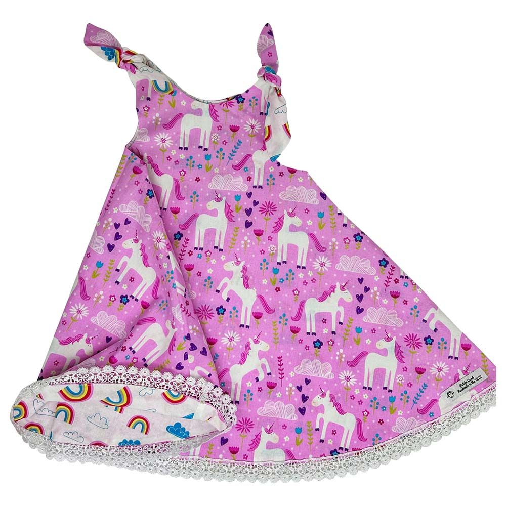 Petite Lamb - Unicorn Rainbow Reversible Princess Dress - Pink/White