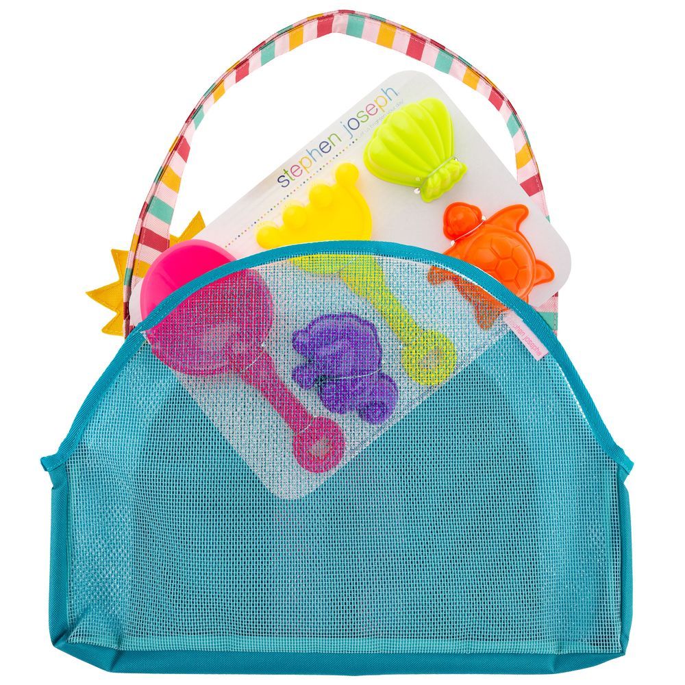 Stephen Joseph - Beach Tote With Sand Toy Playset - Rainbow - 6pcs