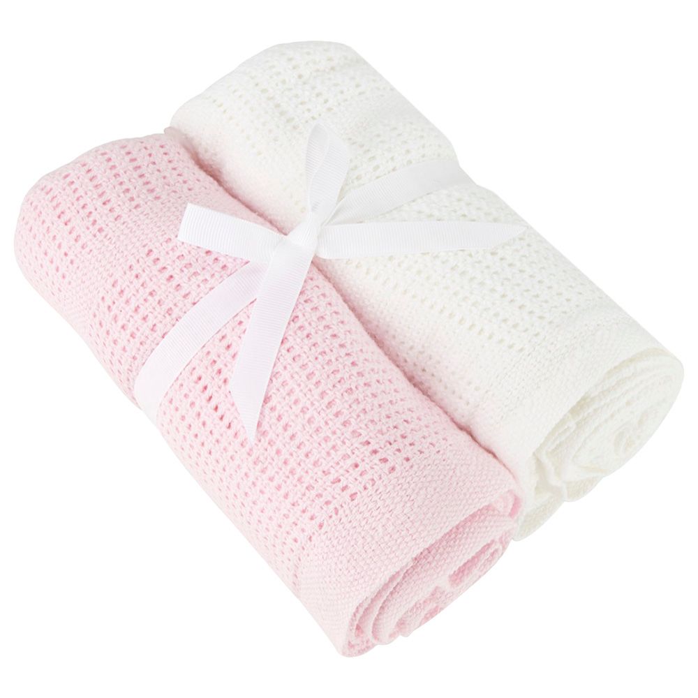 Baby Elegance - Cellular Blanket - Pink And White - 2pcs