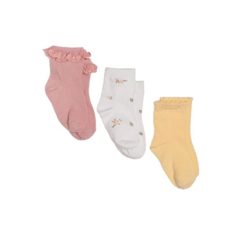 Little Dutch - 3pc-Set - Socks - Flower Pink, White Meadows, & Honey Yellow