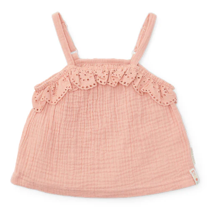 Little Dutch - Muslin Broderie Ruffle Top - Flower Pink