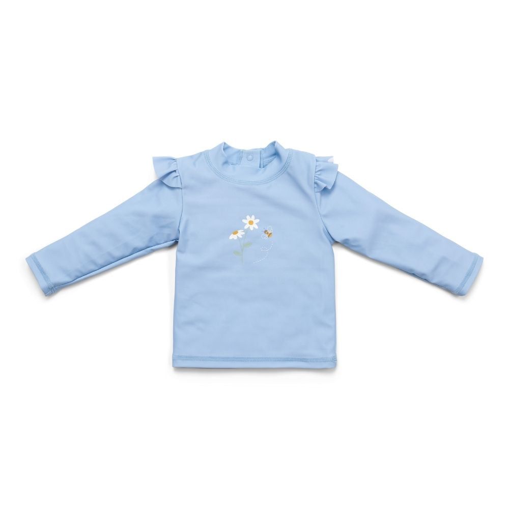 Little Dutch - Daisies Ruffles Long Sleeves Swim T-shirt - Blue