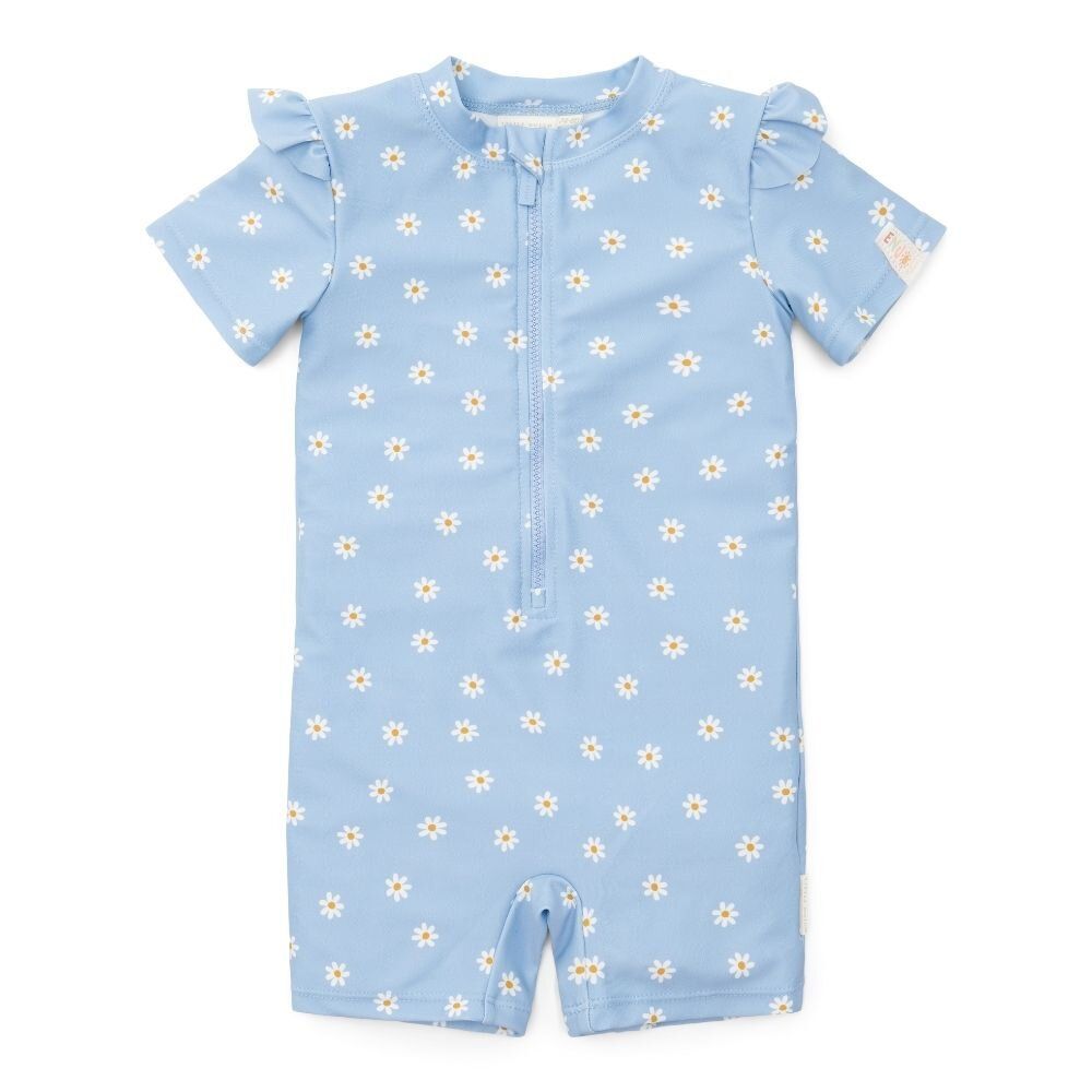 Little Dutch - Swimsuit Short Sleeves Ruffles - Blue Daisies