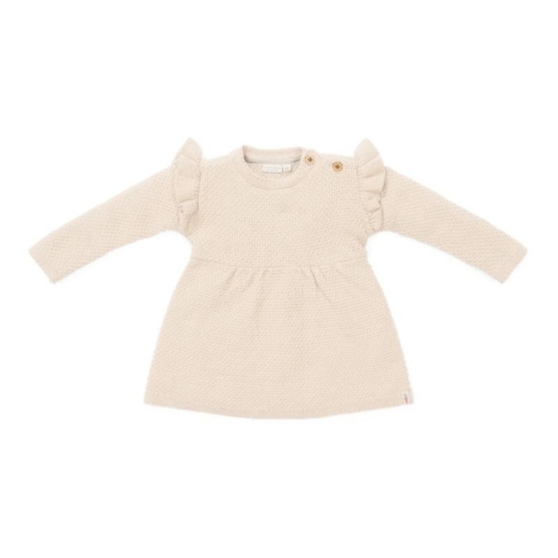 Little Dutch - Soft Knit Cotton Ruffle Dress - Sand