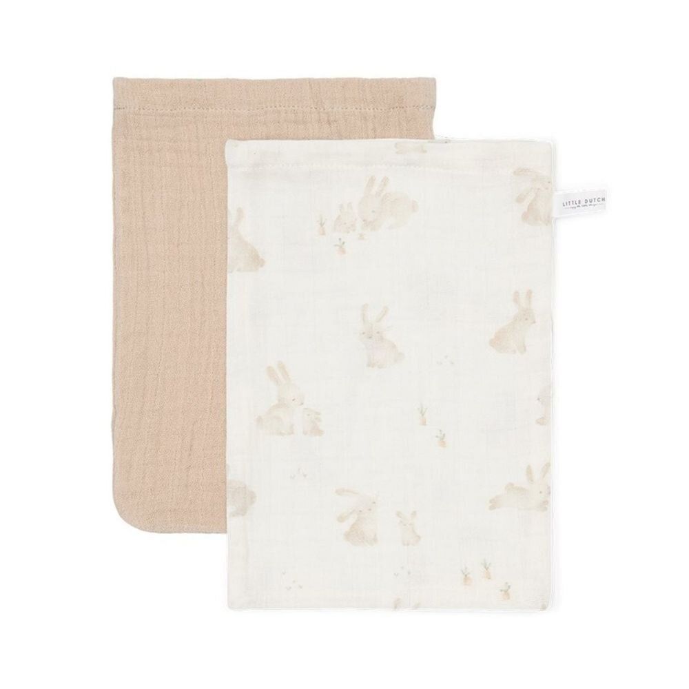 Little Dutch - Washcloths Set Muslin - Baby Bunny - Beige